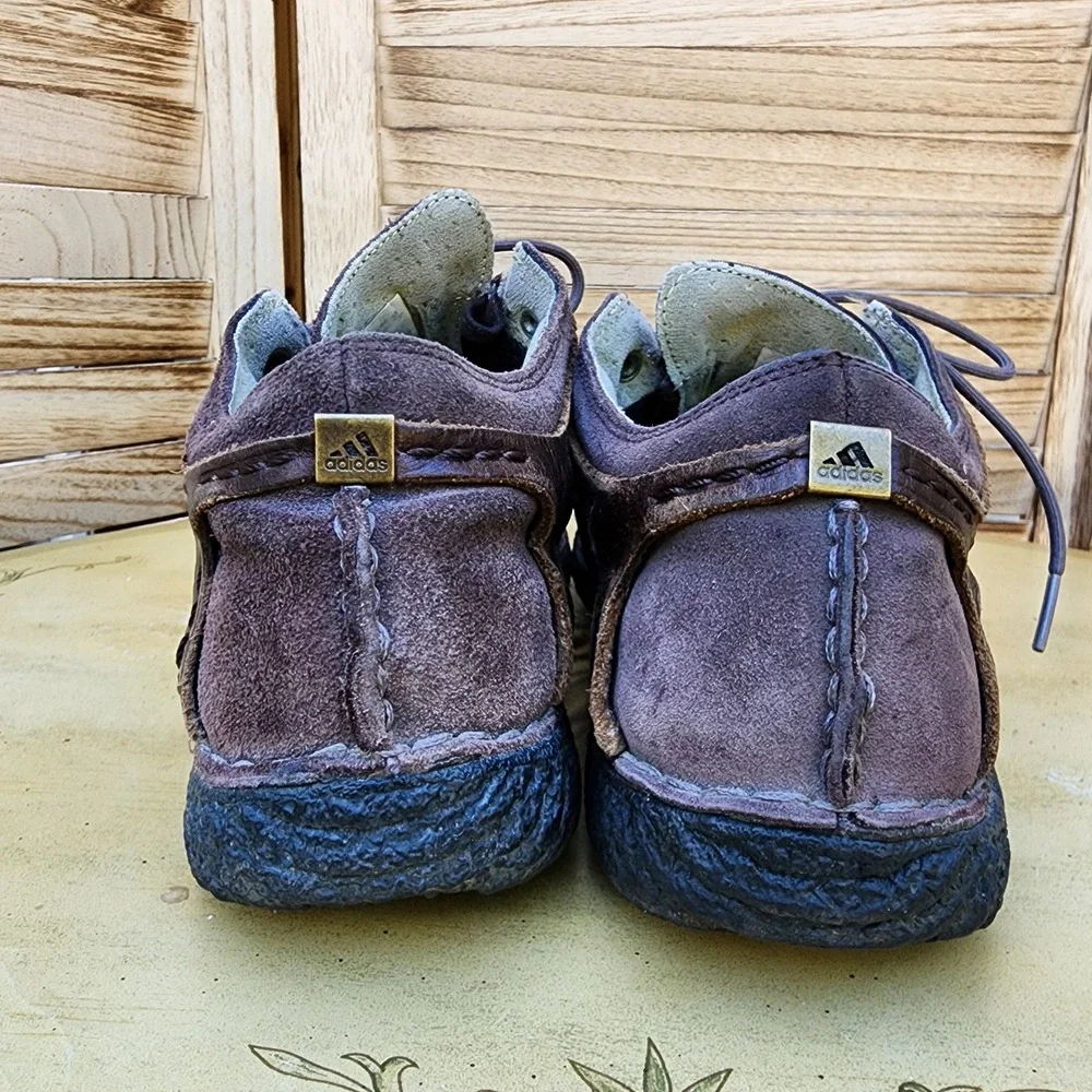 Adidas Sz 6.5 Anzo Low Trail Brown Suede Moccasin Lace Up Hiking Shoes Gorpcore